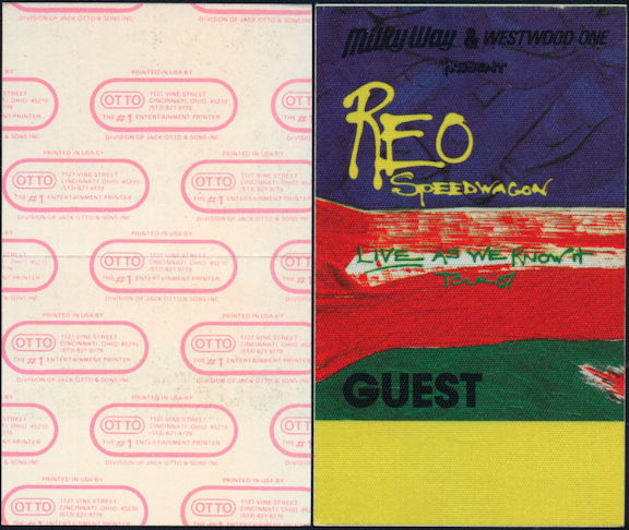 ##MUSICBP0454 - REO Speedwagon Cloth OTTO Backstage Guest Pass from the 1987 Life as We Know It Tour