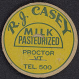 #DC104 - R. J. Casey Milk Bottle Cap from Proctor, VT