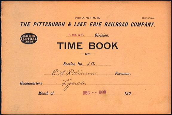 #CA123 - Early 1900s Pittsburgh and Lake Erie Railroad Timebooks