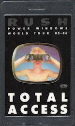 ##MUSICBP0182  - 1985 Rush OTTO Laminated Total Access Backstage Pass from the Power Windows Tour - Boy with BInoculars