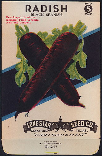 #CE074 - Brilliantly Colored Black Spanish Radish Lone Star 5¢ Seed Pack - As Low As 50¢ each