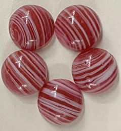 #BEADS1107 - Group of Five 11mm Red and Striped Glass Cabochon - Cherry Brand