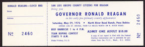 #PL300 - Rare 1976 Reagan Pre-Primary BBQ Ticket - He didn't win that year