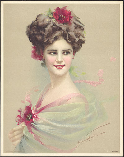 #MSPRINT175 - 1910 Victorian Print - Lady with Red Poppy in Hair