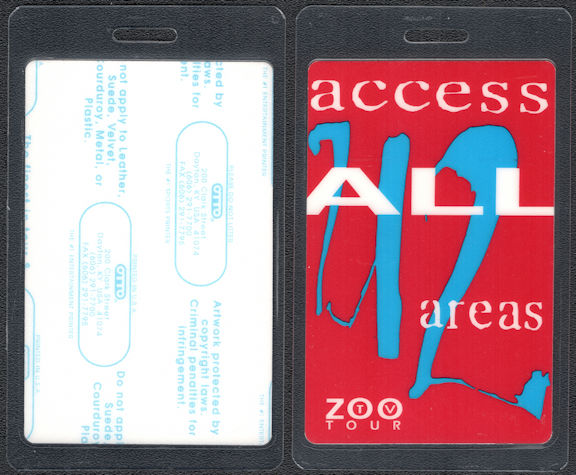 ##MUSICBP0829 - U2 All Access Laminated Backstage Pass from the Zoo TV Tour