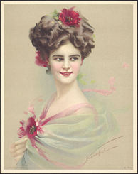 #MSPRINT175 - 1910 Victorian Print - Lady with Red Poppy in Hair