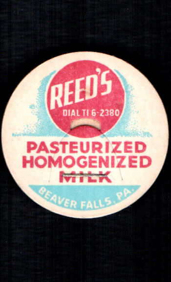 #DC259 - Reed's Dairy Pasteurized Homogenized Milk Bottle Cap - Beaver Falls, PA