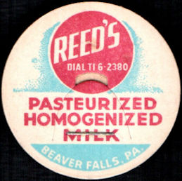 #DC259 - Reed's Dairy Pasteurized Homogenized Milk Bottle Cap - Beaver Falls, PA