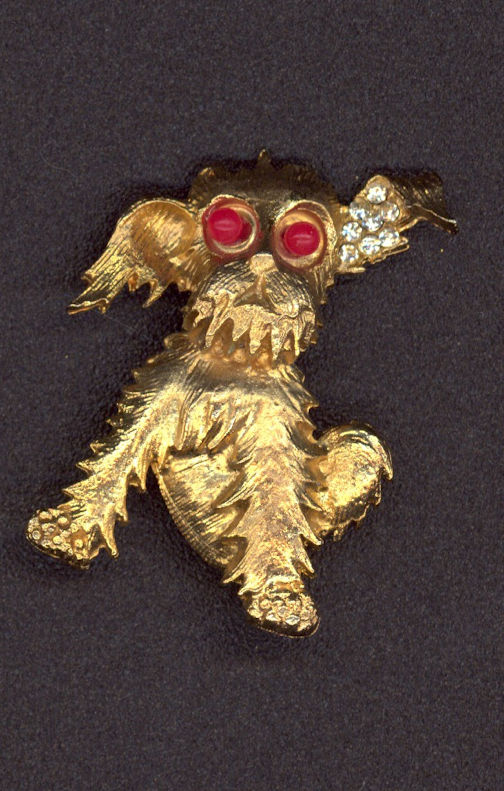 #BEADS0584 - Well Made Metal Scottie Dog Pin with Bead Eyes and a Rhinestone Ear