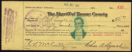 #ZZZ071 - Fancy 1932 The Sheriff of Roane County Check