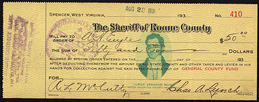 #UPaper071 - Fancy 1932 The Sheriff of Roane County Check