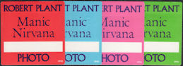 ##MUSICBP0191 - Group of 4 Different Colored Robert Plant (Led Zeppelin) OTTO Photo Backstage Passes from the 1990 Manic Nirvana Tour