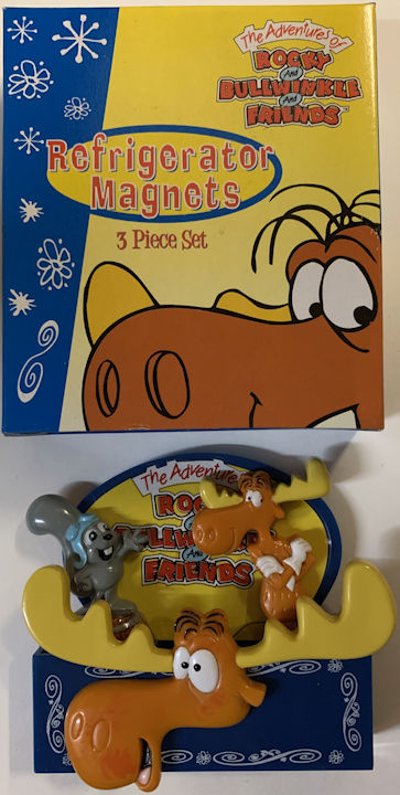 #CH442 - Group of 4 Rocky and Bullwinkle Illustrated Display Boxes Containing Rocky and Bullwinkle Magnets
