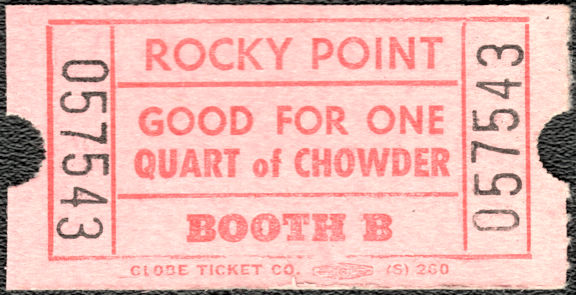 #MISCELLANEOUS385 -  Unused Rocky Point Amusement Park Ticket that was Good for a Quart of Their Chowder