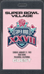 ###MUSICBP1489 - 1993 Super Bowl XXVll (27) Laminated Super Bowl Village Pass - Buffalo Bills vs. Dallas Cowboys