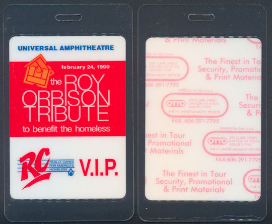 ##MUSICBP0063 - 1990 Roy Orbison  Tribute Concert Event OTTO Laminated Backstage Pass - Many Famous Artists Including Bob Dylan, B. B. King, John Fogerty, etc.