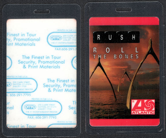 ##MUSICBP0588  - 1991 Rush Laminated OTTO Backstage Pass from the Roll the Bones Tour - Atlantic Records Executive Pass