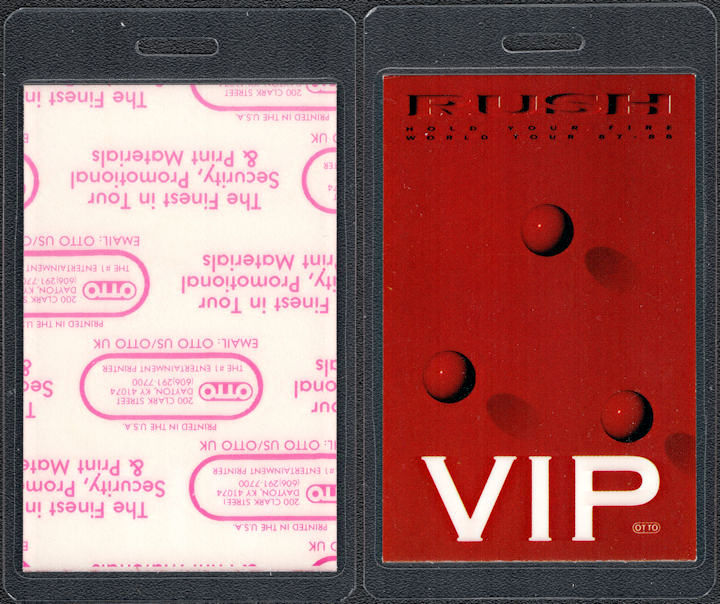 ##MUSICBP0315 - Rush Laminated OTTO VIP Backstage Pass from the 1987/88 Hold Your Fire Tour