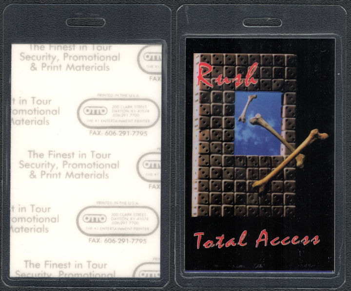 ##MUSICBP0229 - 1991 Rush OTTO Laminated Backstage Total Access Pass from the Roll the Bones Tour - Bones Coming Through the Window