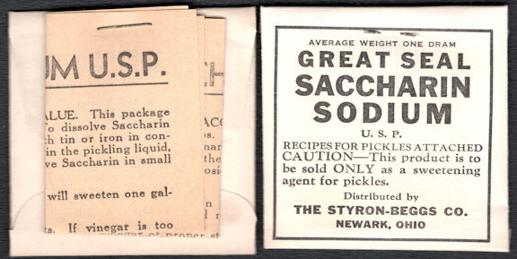 #CS445 - Group of 3 Full Packages of Great Seal Saccharin with Canning Note Attached