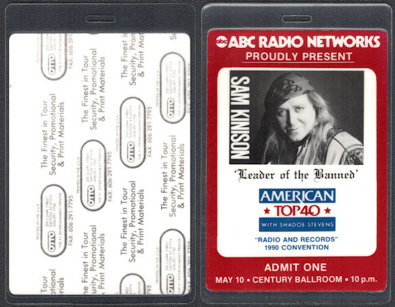 ##MUSICBP1114 - Sam Kinison OTTO Laminated Backstage Pass from an appearance at the 1990 Radio and Records Convention