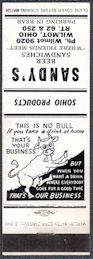 #TOB1MATCHES126 - Sandy's Beer Matchbook Cover - Sohio - Wilmot, Ohio