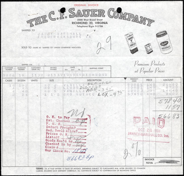 #UPaper212 - C. F. Sauer Company Invoice