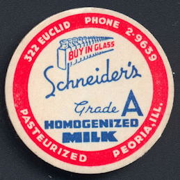 #DC168 - Schneider's Grade A Homogenized Milk Bottle Cap - Peoria, Illinois