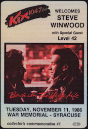 ##MUSICBP0339 - Steve Winwood Cloth Collector's Backstage Pass from the 1986 Concert in Syracuse, NY