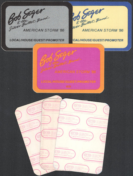 ##MUSICBP0140  - Group of 3 Bob Seger & the Silver Bullet Band OTTO Cloth Multi Purpose Backstage Passes from the 1986 American Storm Tour