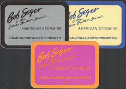 ##MUSICBP0140  - Group of 3 Bob Seger & the Silver Bullet Band OTTO Cloth Multi Purpose Backstage Passes from the 1986 American Storm Tour
