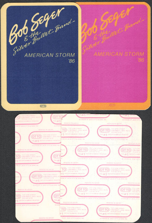 ##MUSICBP0103  - Pair of Bob Seger & the Silver Bullet Band 1986 American Storm Tour OTTO Cloth Backstage Passes