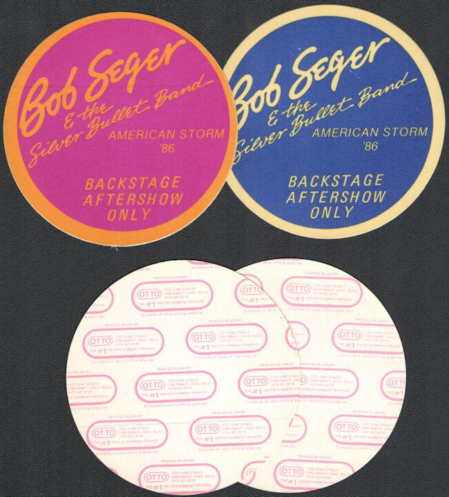 ##MUSICBP0097  - Pair of Bob Seger & the Silver Bullet Band Round 1986 American Storm Tour OTTO Cloth Backstage Passes