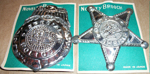 #TY631 - Pair of Carded Tin Sheriff and Special Police Badges - Made in Japan