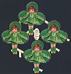 #UPaper147 - Four Very Old Girl Leprechauns against a Shamrock Scrap Diecuts