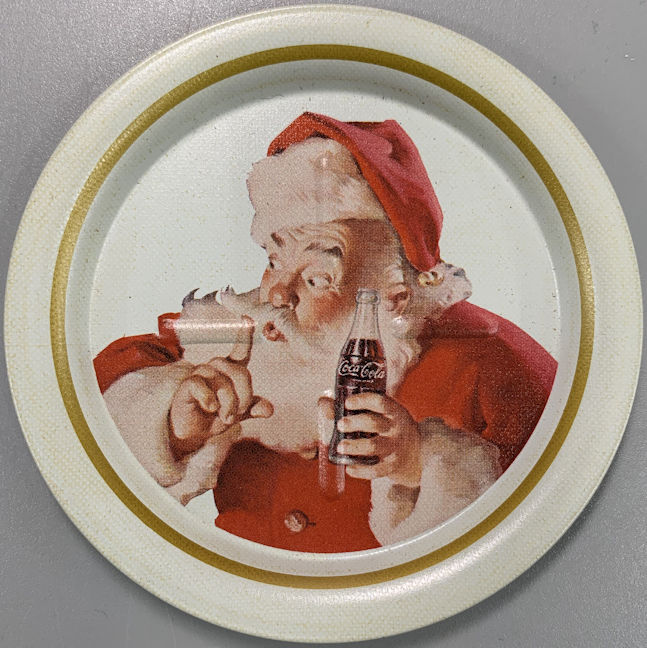 #CC327 - Group of 4 Ohio Art Metal Haddon Sundblum Santa Claus Coca Cola Coaster - Santa says Shhhhhhh