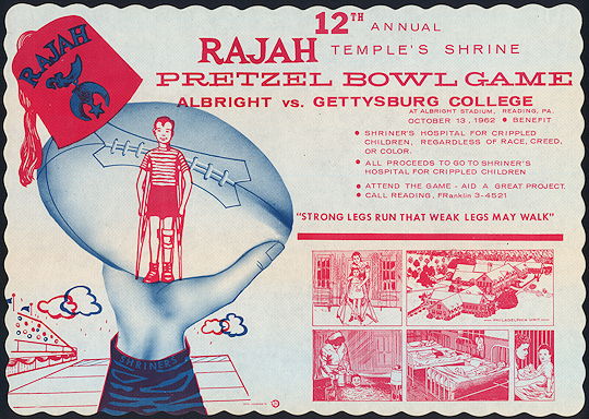 #MS288 - Group of 4 - 1962 Shriners Placemat for the Albright vs Gettysburg College Pretzel Bowl Benefit Game