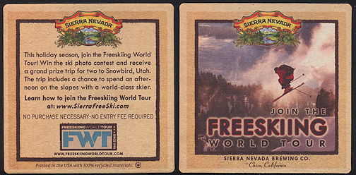 #SP072 - Sierra Nevada Beer Coaster Advertising the Freeskiing World Tour - As low as 12¢ each