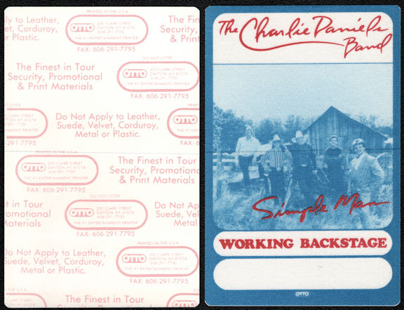 ##MUSICBP0667 - The Charlie Daniels Band OTTO Working Backstage Pass from the 1989 Simple Man Tour