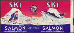 #ZLCA124 - Ski Salmon Label with Pretty Girl  Skiing Down Mountain