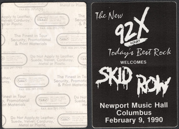 ##MUSICBP0654 - Skid Row OTTO Cloth Radio Pass from the 1990 Skid Row Tour at Newport Hall in Columbus, Ohio