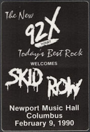 ##MUSICBP0654 - Skid Row OTTO Cloth Radio Pass from the 1990 Skid Row Tour at Newport Hall in Columbus, Ohio