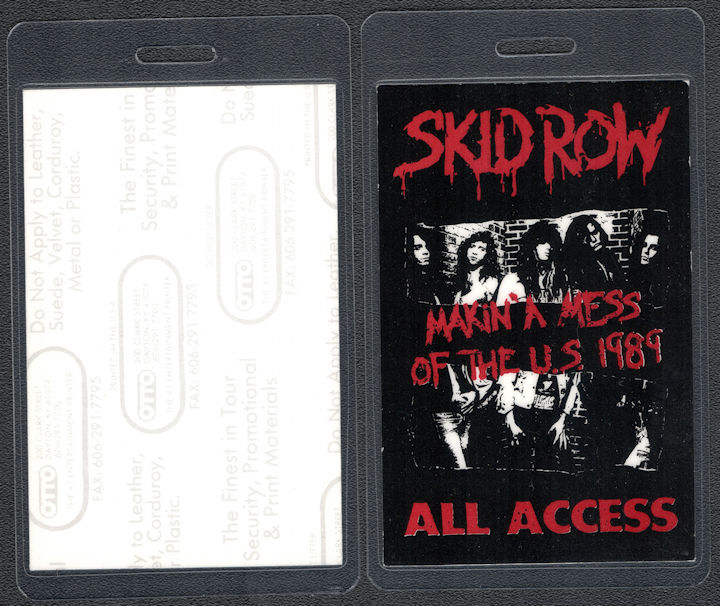 ##MUSICBP0561 - 1989 Skid Row OTTO All Access Laminated Backstage Pass from the "Makin' a Mess of the U.S." Tour