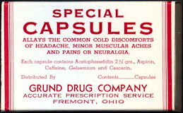 #CS395 - Large Special Capsules Slide Drawer Box from the Grund Drug Company in Fremont, Ohio