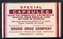 #CS366 - Special Capsules Box from the Grund Drug Company in Fremont, Ohio