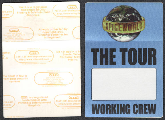 ##MUSICBP0652 - Spice Girls OTTO Cloth Backstage Working Crew Pass from the 1998 Spiceworld Tour