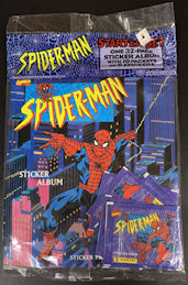 #CH498 - Super Rare 1995 Spiderman Panini Sticker Album Starter Set Including 10 Packets of Stickers