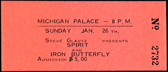 ##MUSICBPT0025 - 1975 Spirit and Iron Butterfly Ticket from the Michigan Palace