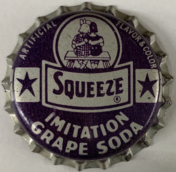 #BF208 - Group of 3 Rare Cork Lined Squeeze Grape Soda Cap with Kids Sitting on a Bench Pictured