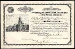 #ZZStock119 - 1906 German Evangelical Lutheran St. Petri Church Bond Certificate